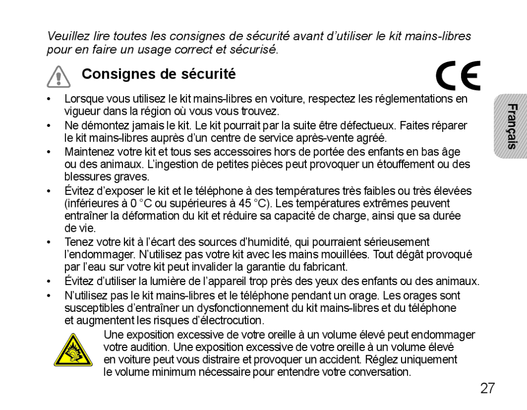 Samsung BHM5000EBRCSER, BHM5000EBECXEF, BHM5000EBECFOP, BHM5000EBECXEE, BHM5000EBECXEH manual Consignes de sécurité 