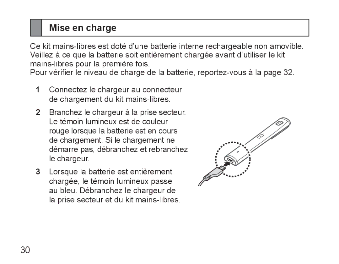 Samsung BHM5000EBECXEE, BHM5000EBECXEF, BHM5000EBECFOP, BHM5000EBECXEH, BHM5000EBRCSER manual Mise en charge 