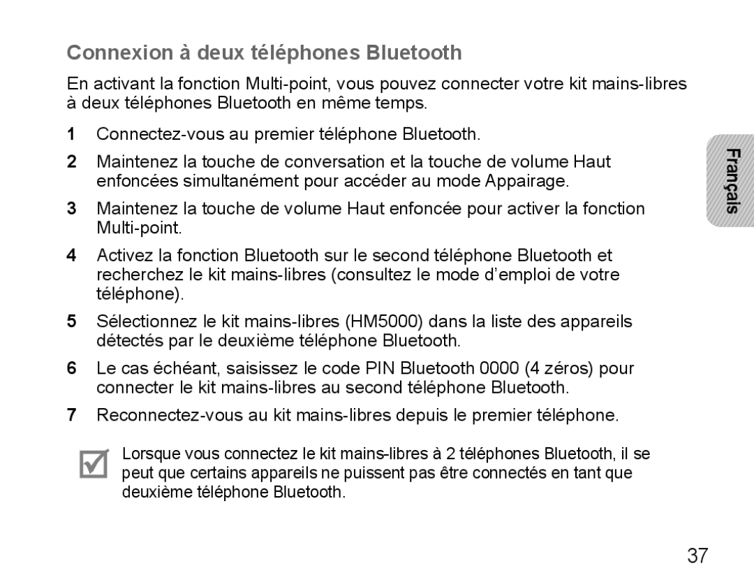 Samsung BHM5000EBRCSER, BHM5000EBECXEF, BHM5000EBECFOP, BHM5000EBECXEE, BHM5000EBECXEH Connexion à deux téléphones Bluetooth 