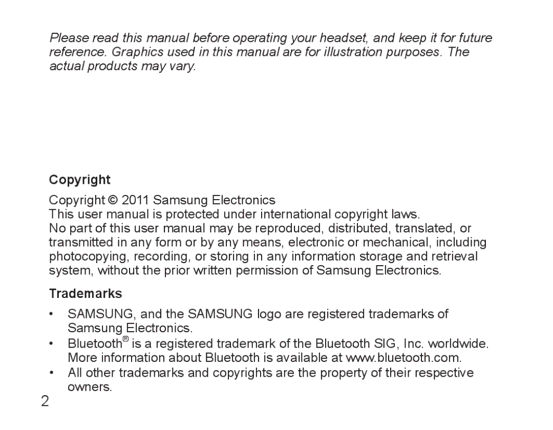 Samsung BHM5000EBRCSER, BHM5000EBECXEF, BHM5000EBECFOP, BHM5000EBECXEE, BHM5000EBECXEH manual Copyright, Trademarks 