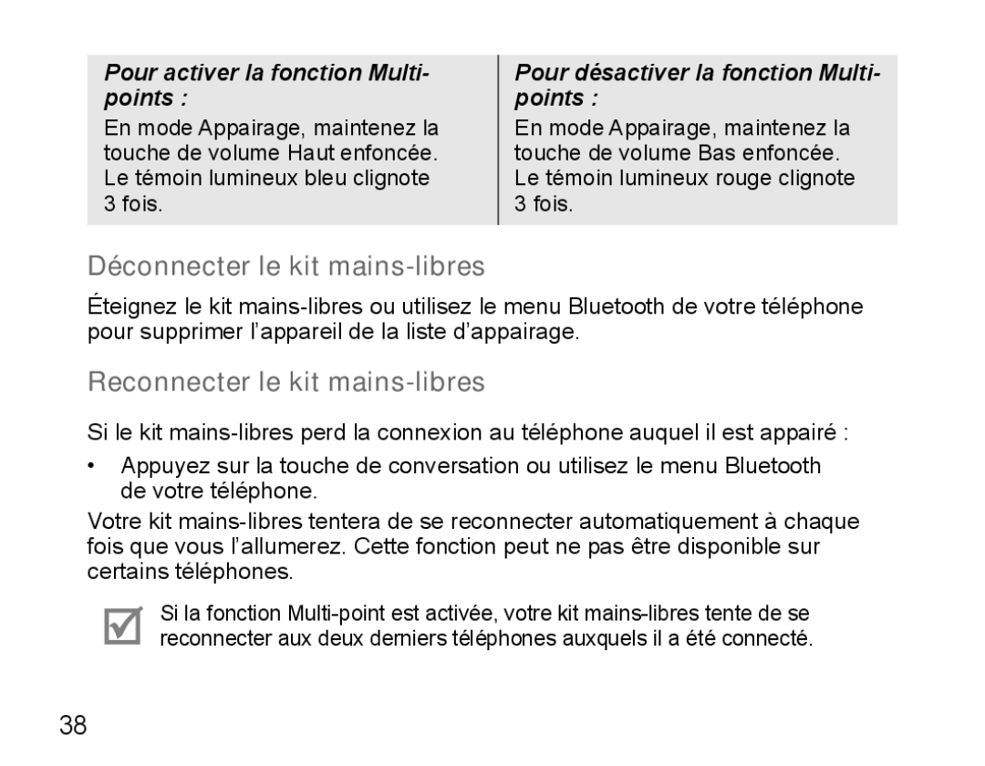 Samsung BHM5000EBECXEF, BHM5000EBECFOP, BHM5000EBECXEE Déconnecter le kit mains-libres, Reconnecter le kit mains-libres 