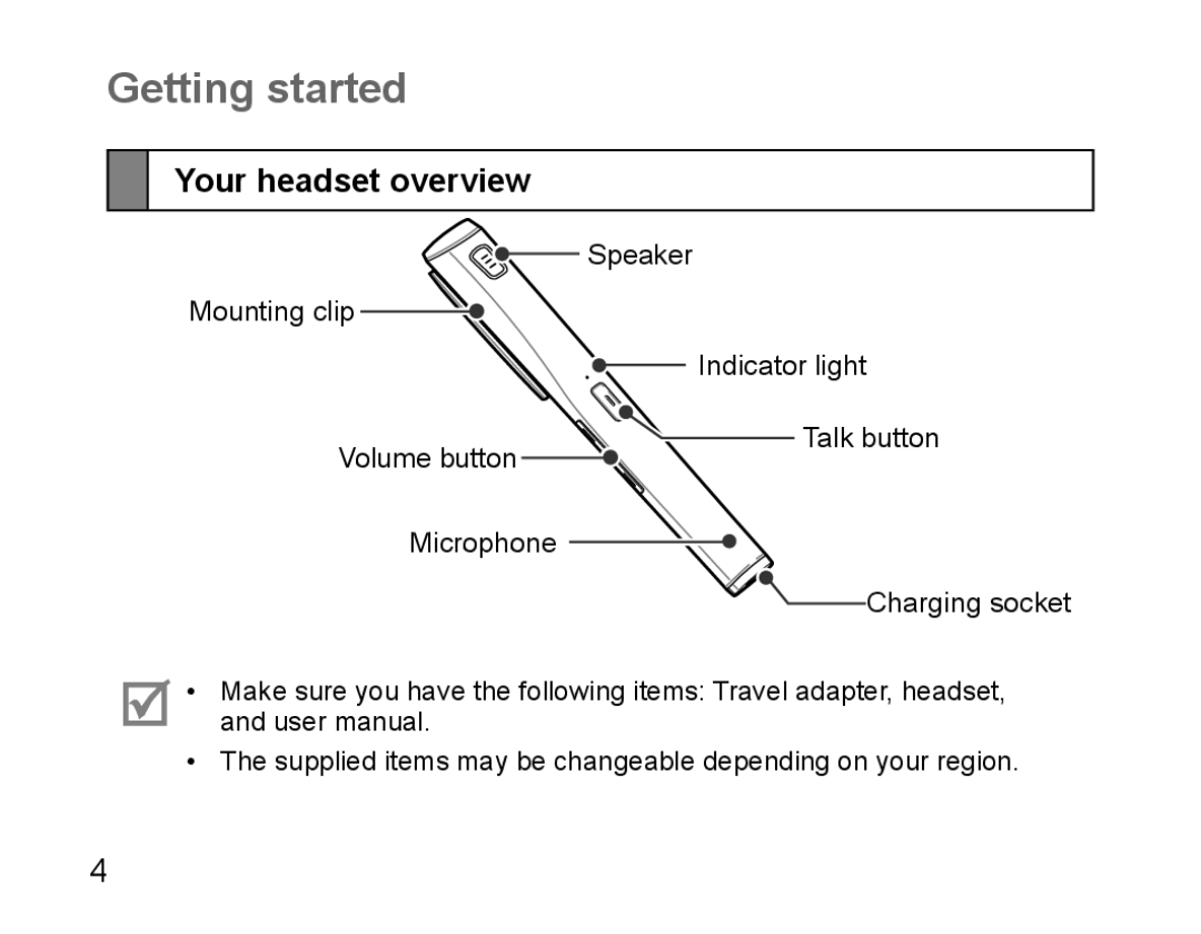 Samsung BHM5000EBECFOP, BHM5000EBECXEF, BHM5000EBECXEE, BHM5000EBECXEH, BHM5000EBRCSER Getting started, Your headset overview 