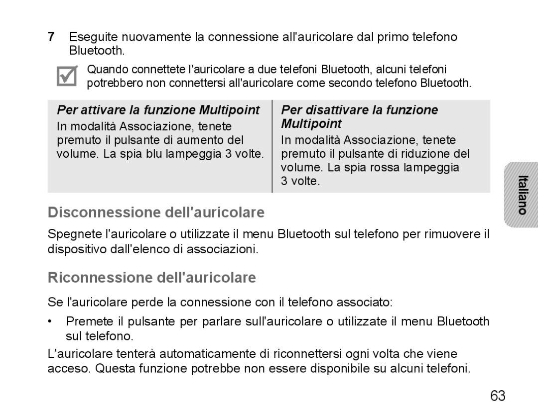 Samsung BHM5000EBECXEF, BHM5000EBECFOP, BHM5000EBECXEE manual Disconnessione dellauricolare, Riconnessione dellauricolare 