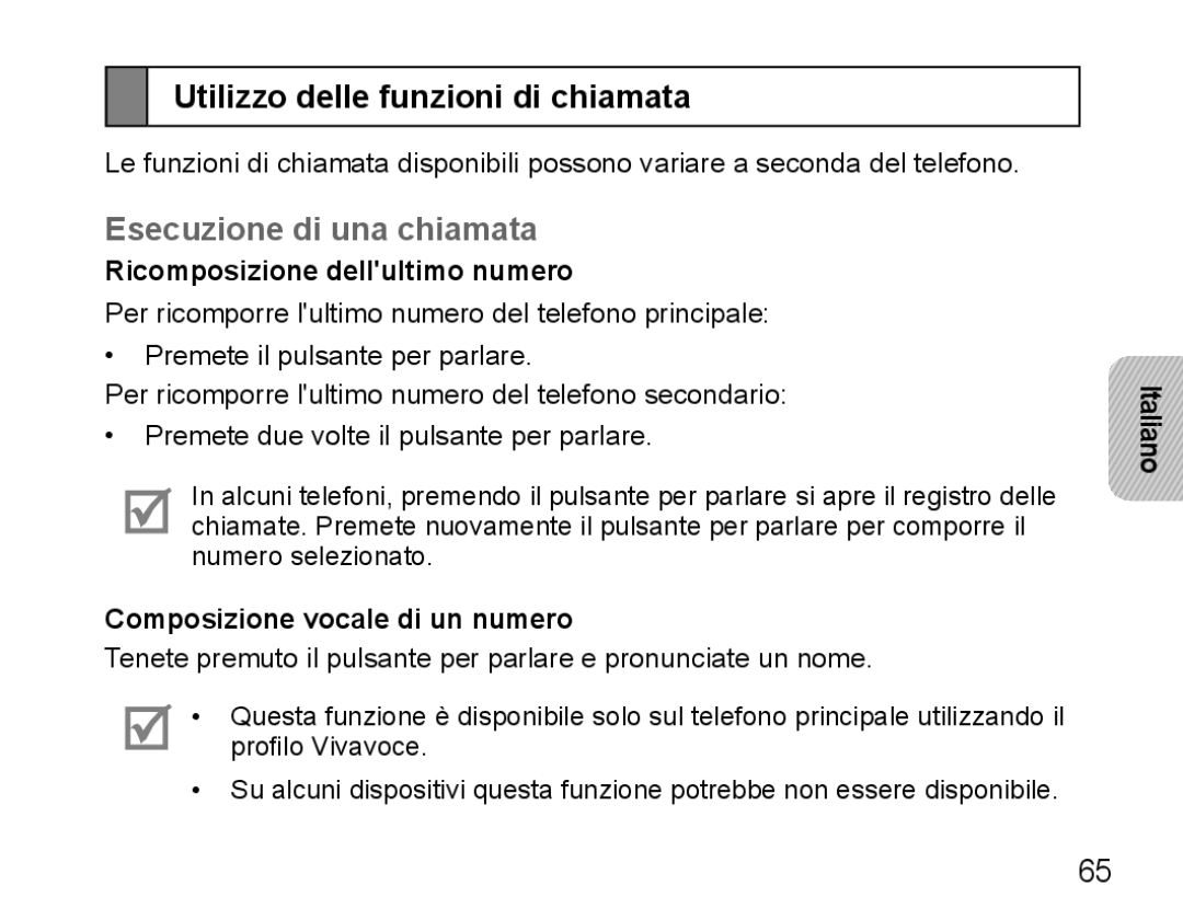 Samsung BHM5000EBECXEE Utilizzo delle funzioni di chiamata, Esecuzione di una chiamata, Ricomposizione dellultimo numero 