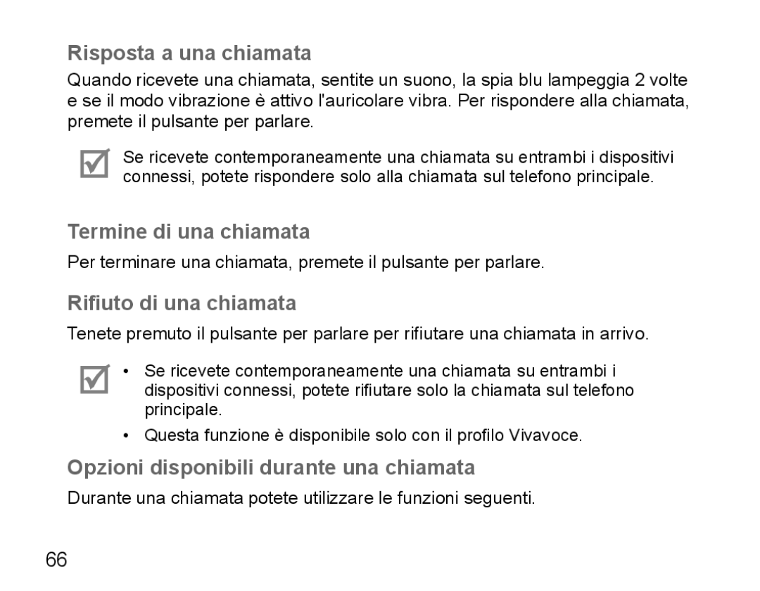 Samsung BHM5000EBECXEH, BHM5000EBECXEF manual Risposta a una chiamata, Termine di una chiamata, Rifiuto di una chiamata 