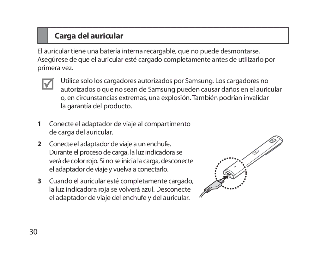 Samsung BHM5000EBECXEE, BHM5000EBECXEF, BHM5000EBECFOP, BHM5000EBECXEH, BHM5000EBRCSER manual Carga del auricular 