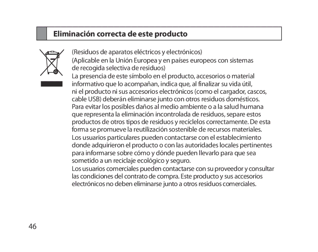 Samsung BHM5000EBECXEH, BHM5000EBECXEF, BHM5000EBECFOP, BHM5000EBECXEE, BHM5000EBRCSER Eliminación correcta de este producto 