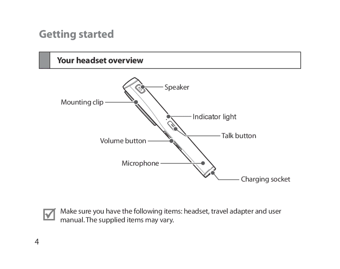 Samsung BHM5000EBECFOP, BHM5000EBECXEF, BHM5000EBECXEE, BHM5000EBECXEH, BHM5000EBRCSER Getting started, Your headset overview 