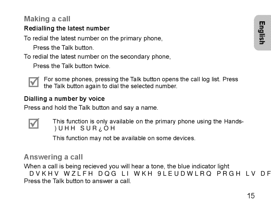 Samsung BHM5000EBECXEE manual Making a call, Answering a call, Redialling the latest number, Dialling a number by voice 