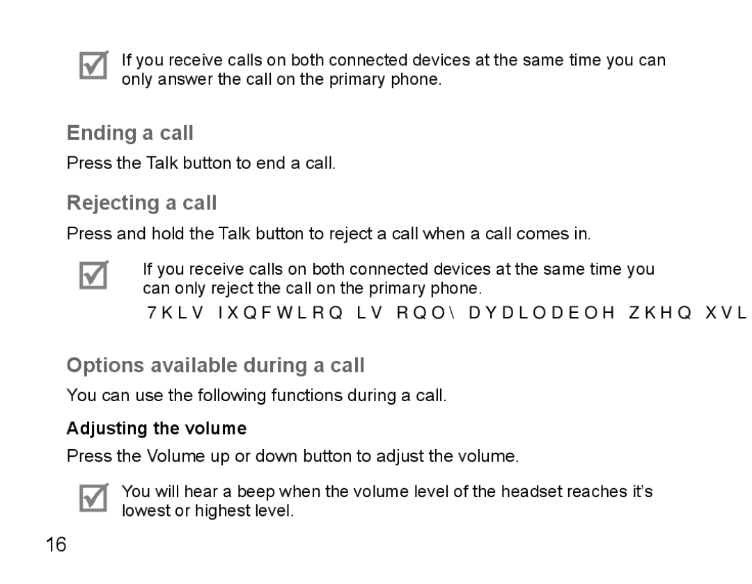 Samsung BHM5000EBECXEH manual Ending a call, Rejecting a call, Options available during a call, Adjusting the volume 