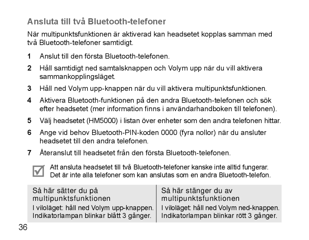 Samsung BHM5000EBECXEH, BHM5000EBECXEF, BHM5000EBECFOP, BHM5000EBECXEE, BHM5000EBRCSER Ansluta till två Bluetooth-telefoner 