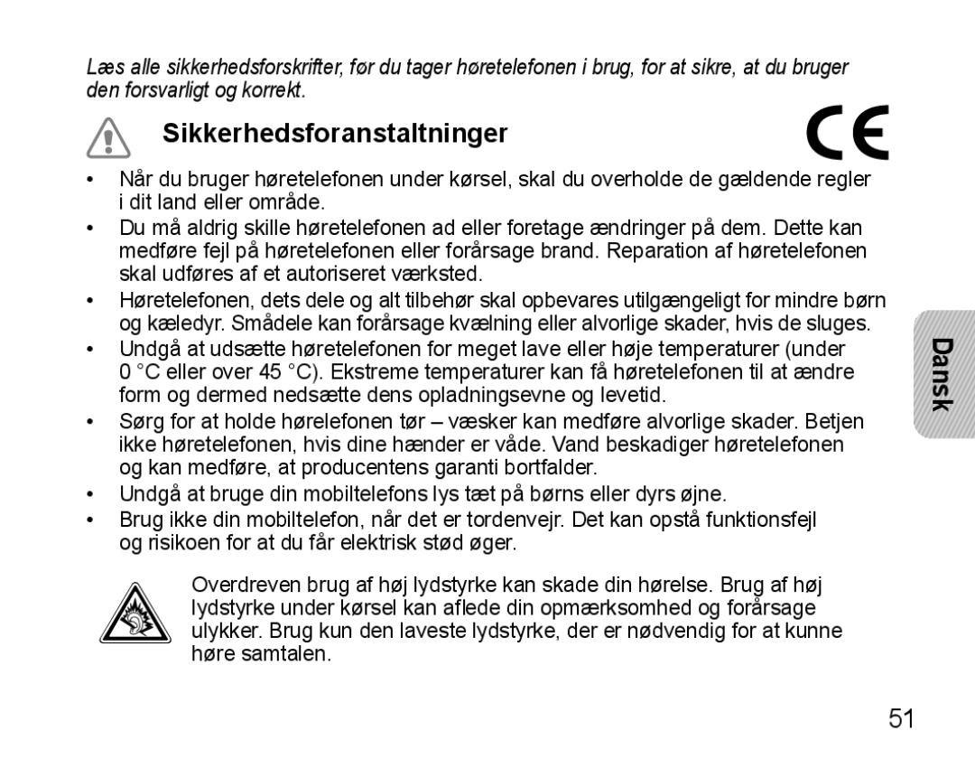 Samsung BHM5000EBECXEH, BHM5000EBECXEF, BHM5000EBECFOP, BHM5000EBECXEE, BHM5000EBRCSER manual Sikkerhedsforanstaltninger 