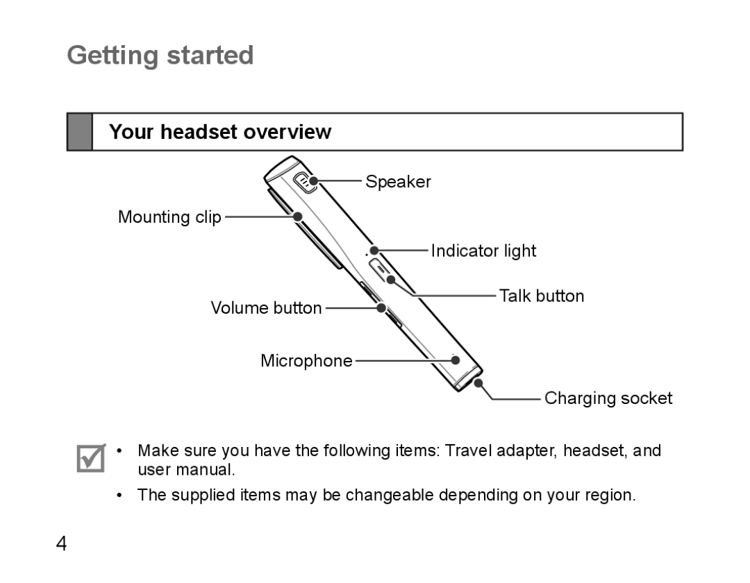 Samsung BHM5000EBECFOP, BHM5000EBECXEF, BHM5000EBECXEE, BHM5000EBECXEH, BHM5000EBRCSER Getting started, Your headset overview 