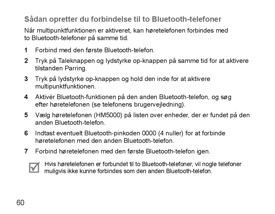 Samsung BHM5000EBECXEE, BHM5000EBECXEF, BHM5000EBECFOP manual Sådan opretter du forbindelse til to Bluetooth-telefoner 