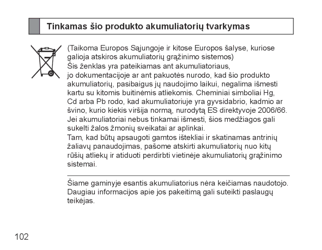 Samsung BHM5000EBRCSER manual Tinkamas šio produkto akumuliatorių tvarkymas 