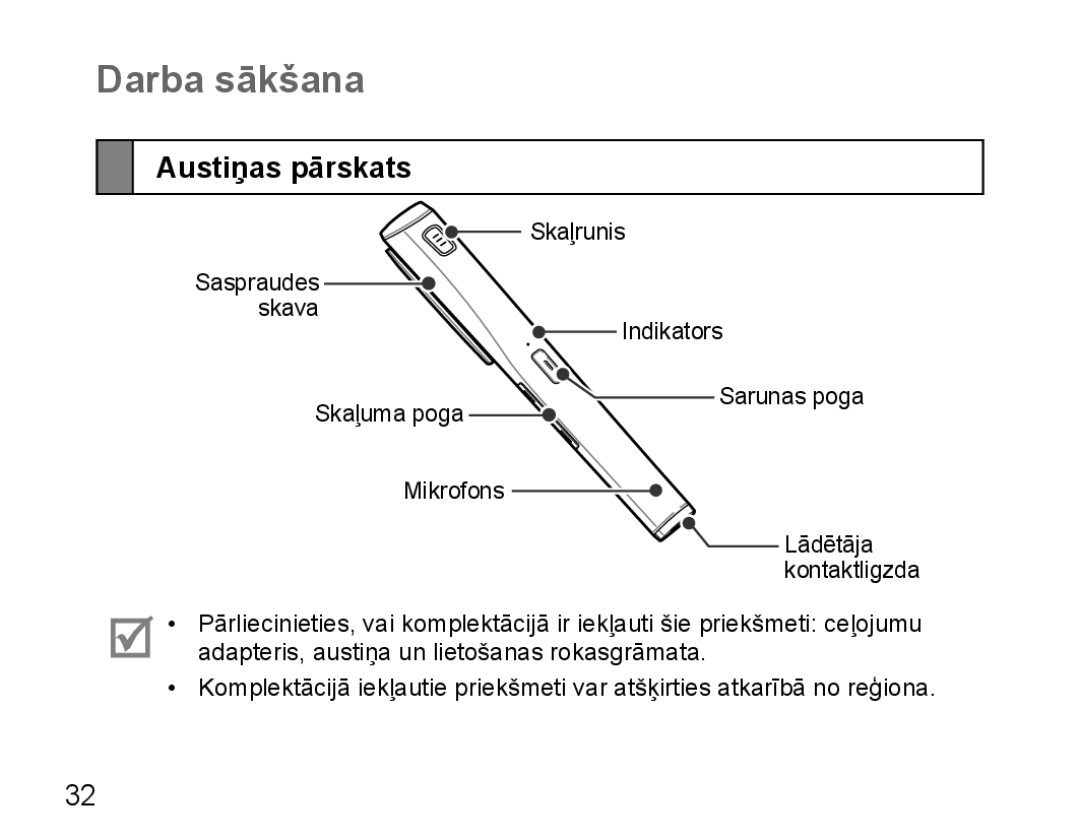 Samsung BHM5000EBRCSER manual Darba sākšana, Austiņas pārskats 