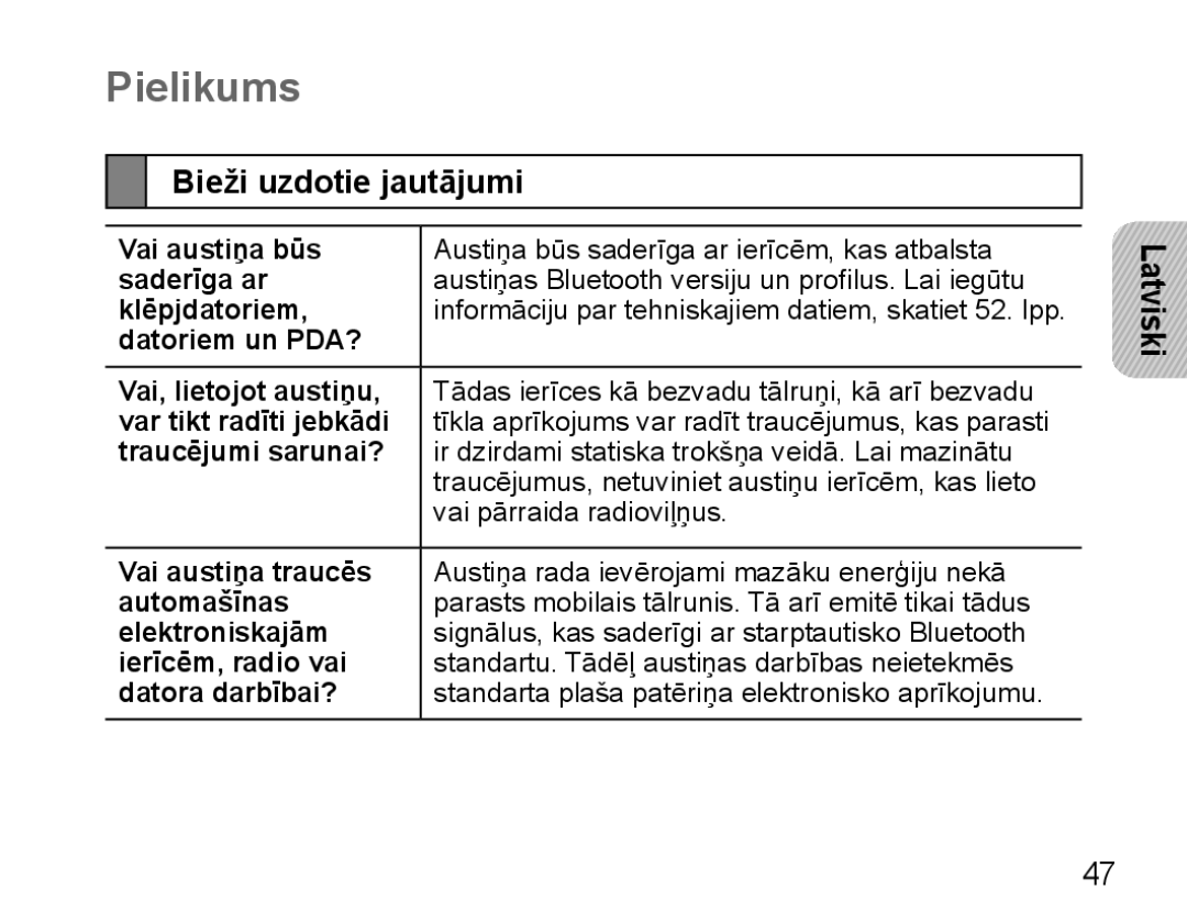 Samsung BHM5000EBRCSER manual Pielikums, Bieži uzdotie jautājumi 