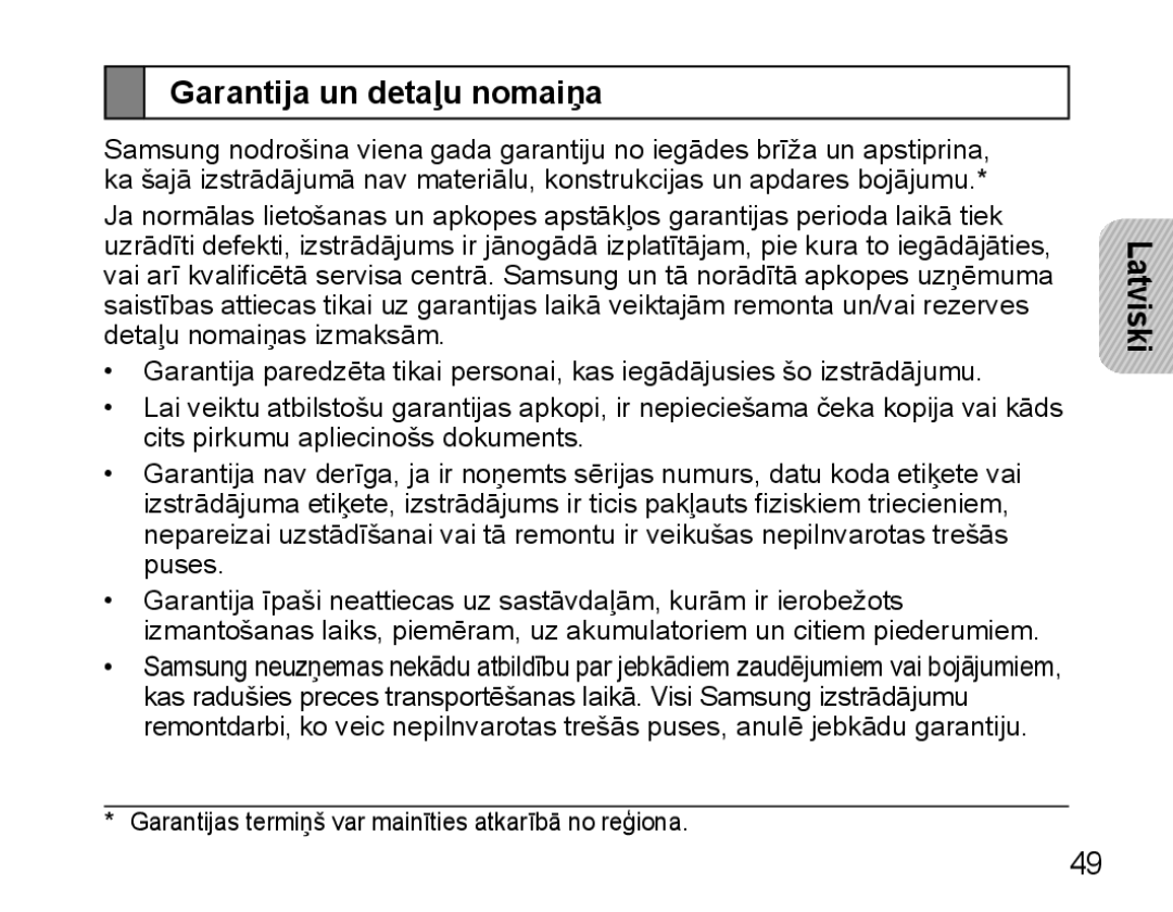 Samsung BHM5000EBRCSER manual Garantija un detaļu nomaiņa 