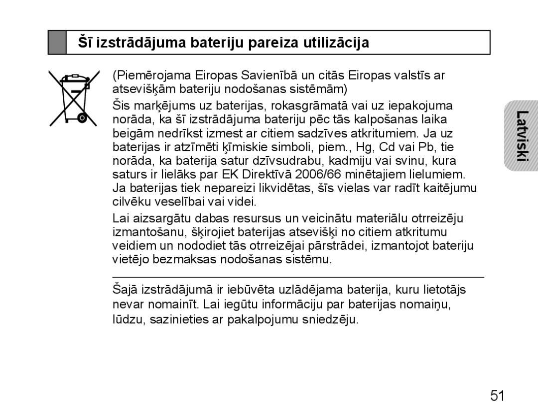 Samsung BHM5000EBRCSER manual Šī izstrādājuma bateriju pareiza utilizācija 