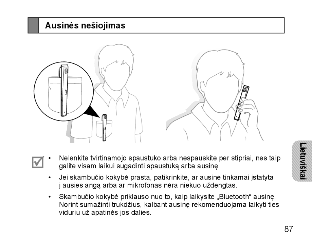 Samsung BHM5000EBRCSER manual Ausinės nešiojimas 