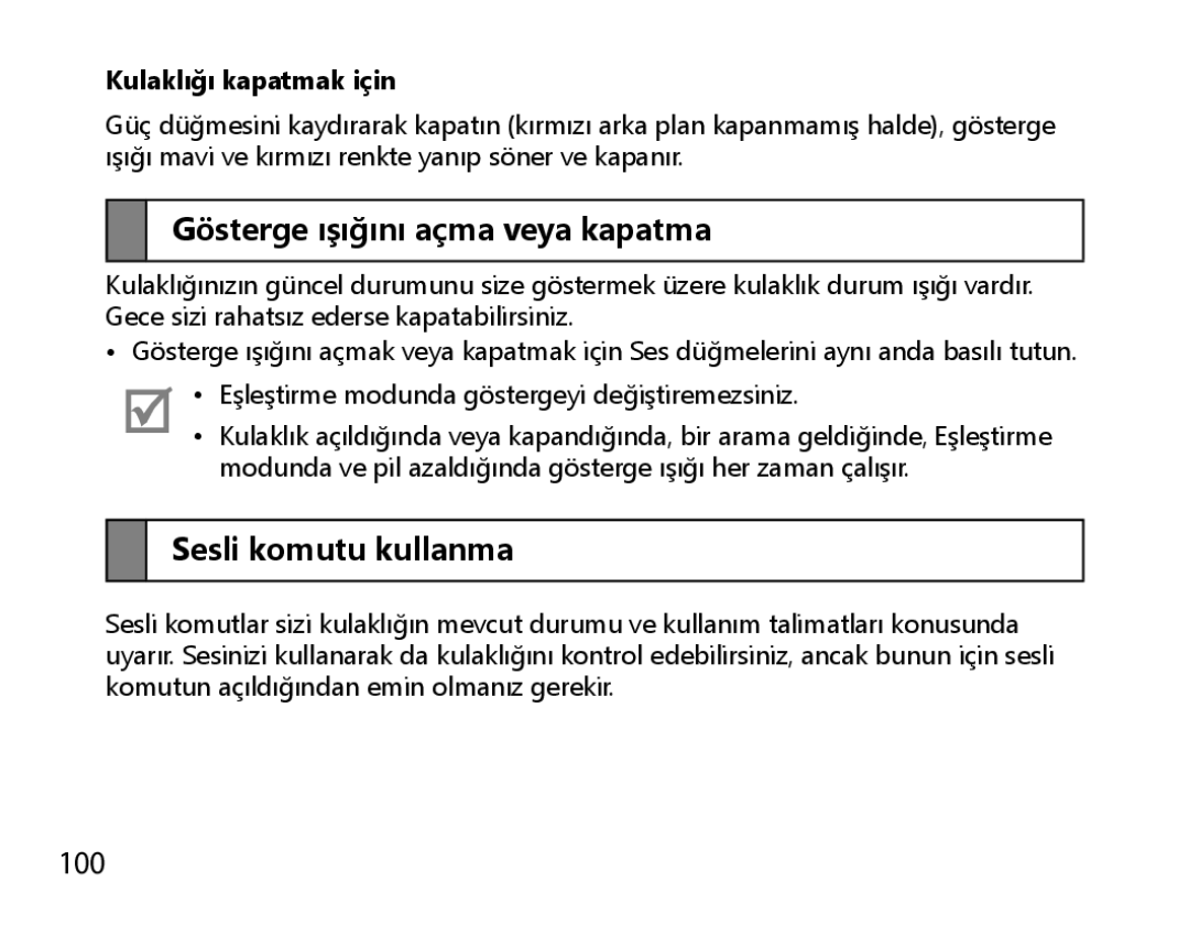 Samsung BHM6000EDECXEH manual Gösterge ışığını açma veya kapatma, Sesli komutu kullanma, 100 