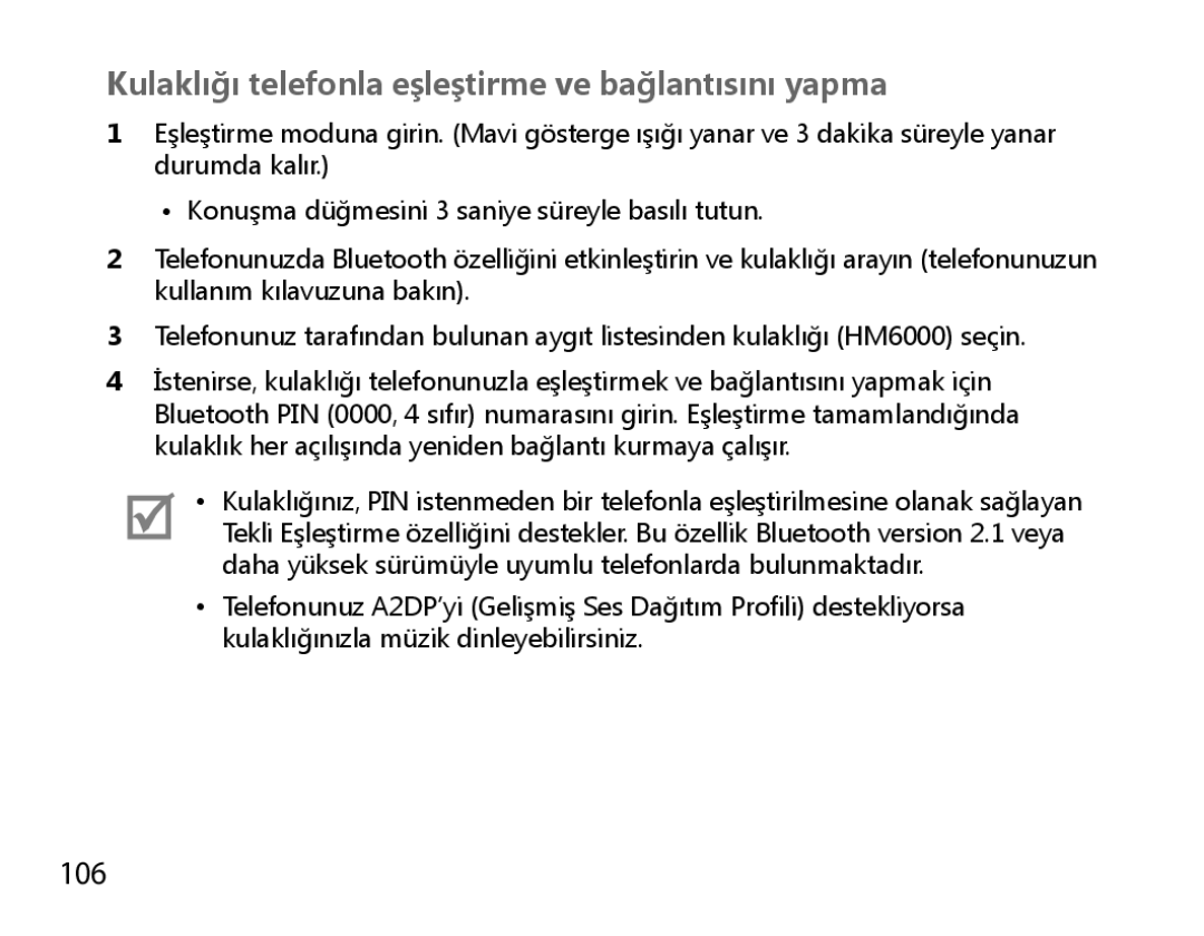 Samsung BHM6000EDECXEH manual Kulaklığı telefonla eşleştirme ve bağlantısını yapma, 106 