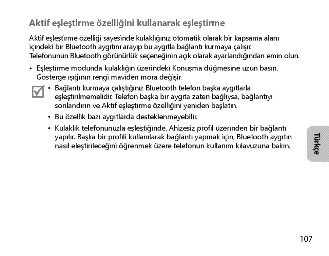 Samsung BHM6000EDECXEH manual Aktif eşleştirme özelliğini kullanarak eşleştirme, 107 