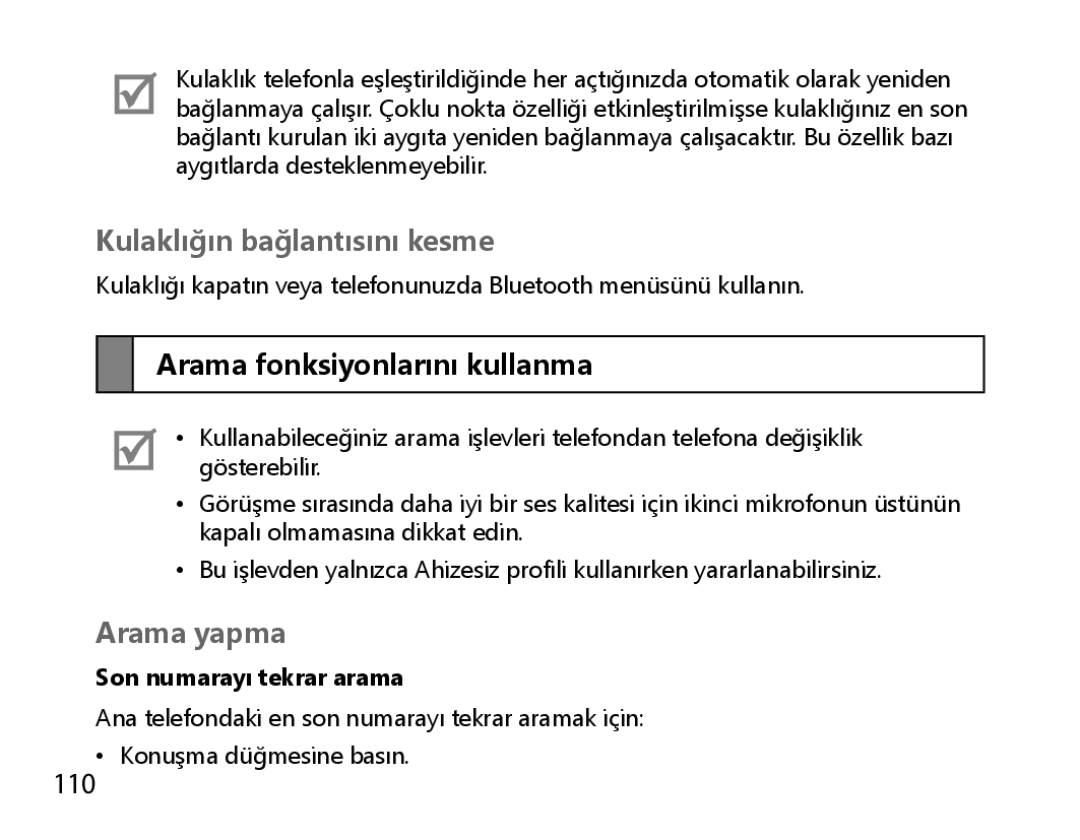 Samsung BHM6000EDECXEH manual Arama fonksiyonlarını kullanma, 110 