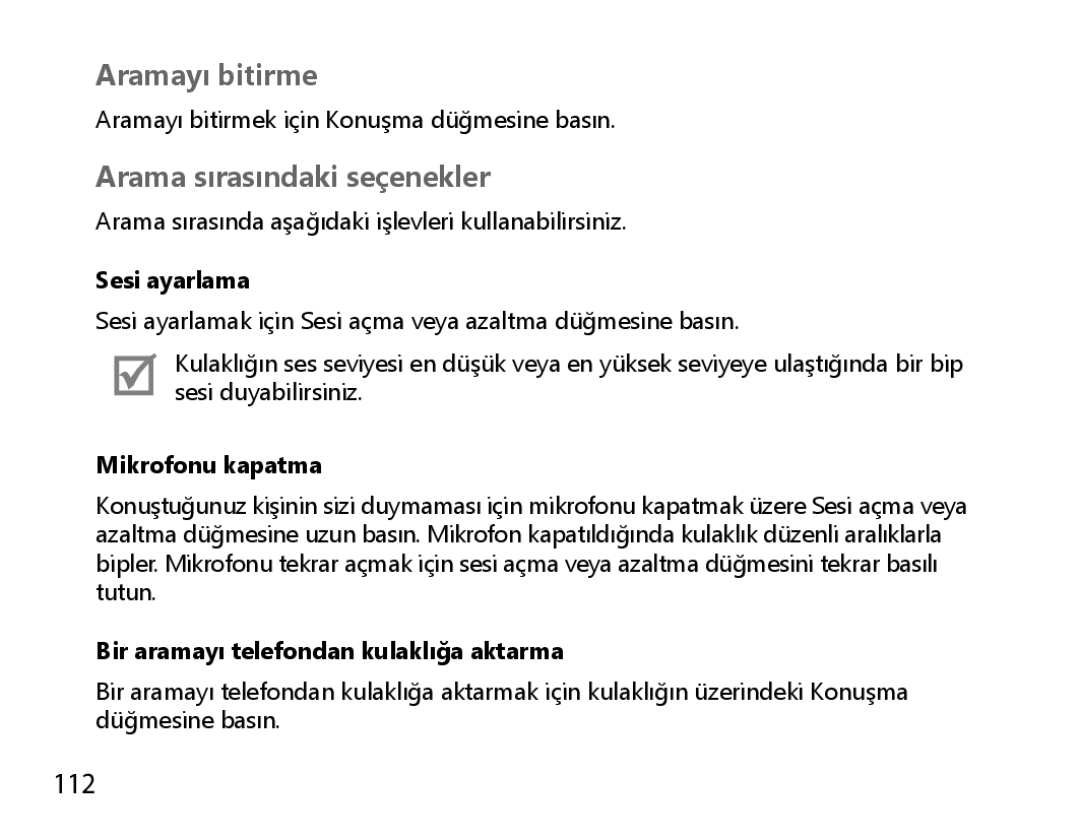 Samsung BHM6000EDECXEH manual Arama sırasındaki seçenekler, 112 