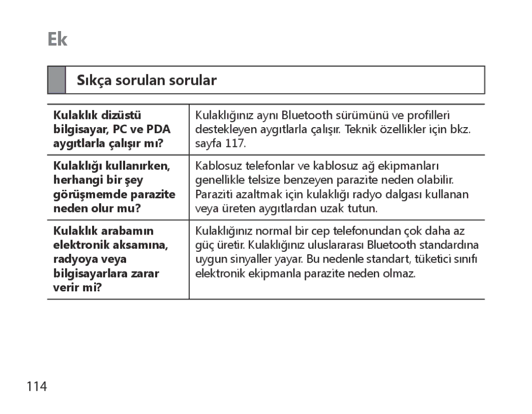 Samsung BHM6000EDECXEH manual Sıkça sorulan sorular, 114 