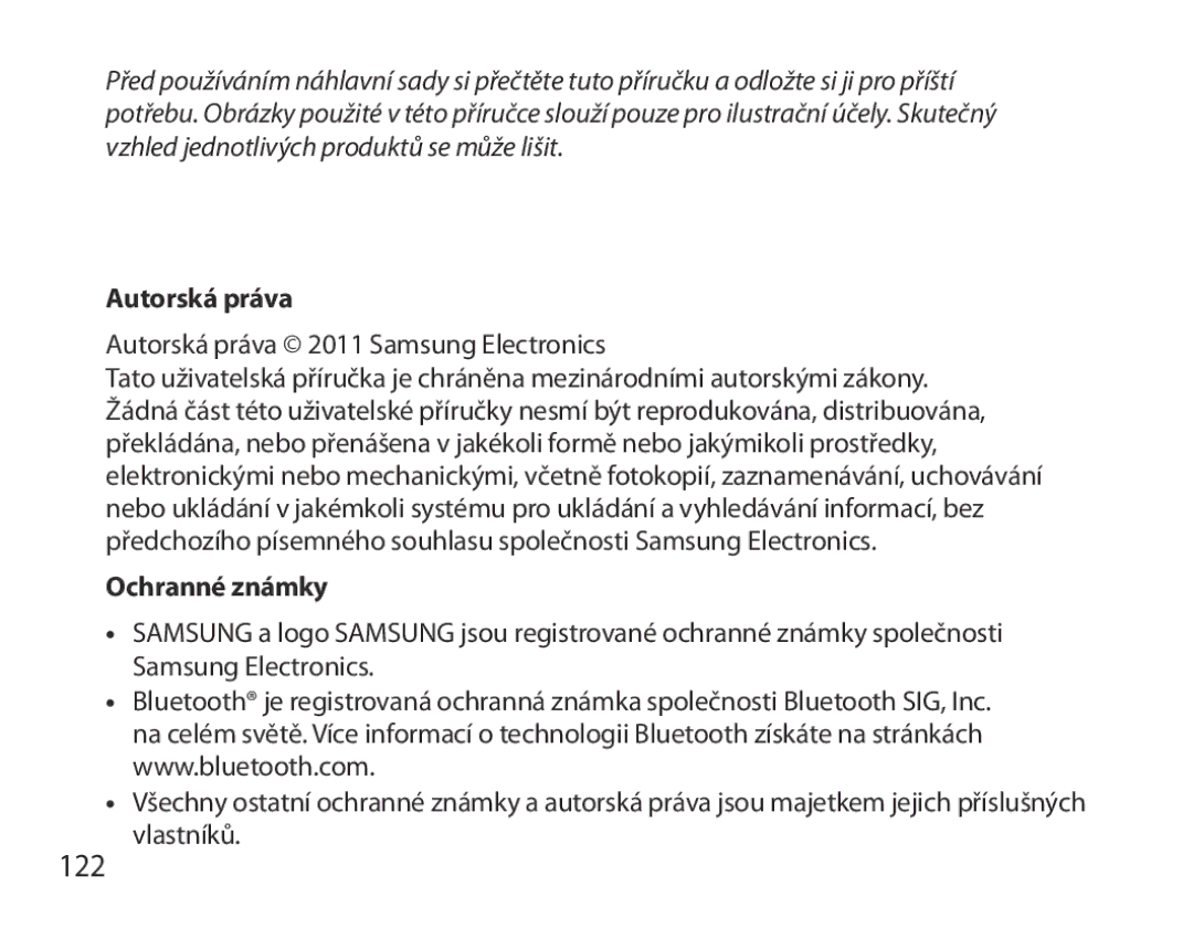 Samsung BHM6000EDECXEH manual 122, Autorská práva, Ochranné známky 