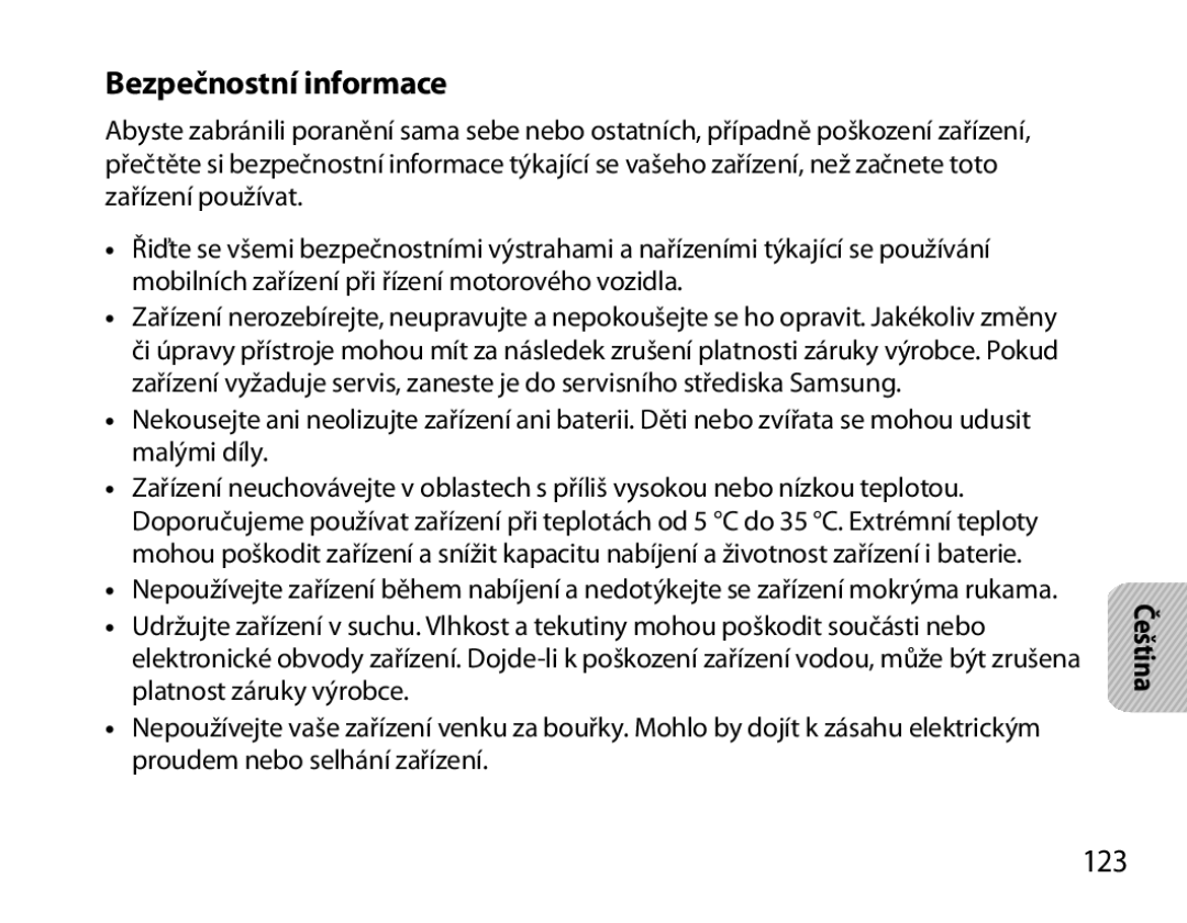 Samsung BHM6000EDECXEH manual Bezpečnostní informace, 123 