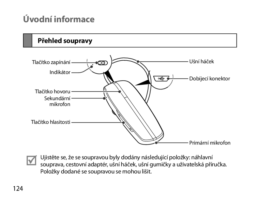 Samsung BHM6000EDECXEH manual Úvodní informace, Přehled soupravy, 124 