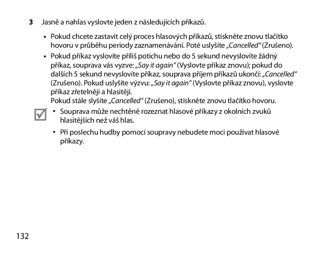 Samsung BHM6000EDECXEH manual 132, Jasně a nahlas vyslovte jeden z následujících příkazů 