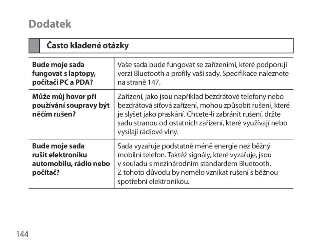 Samsung BHM6000EDECXEH manual Často kladené otázky, 144 