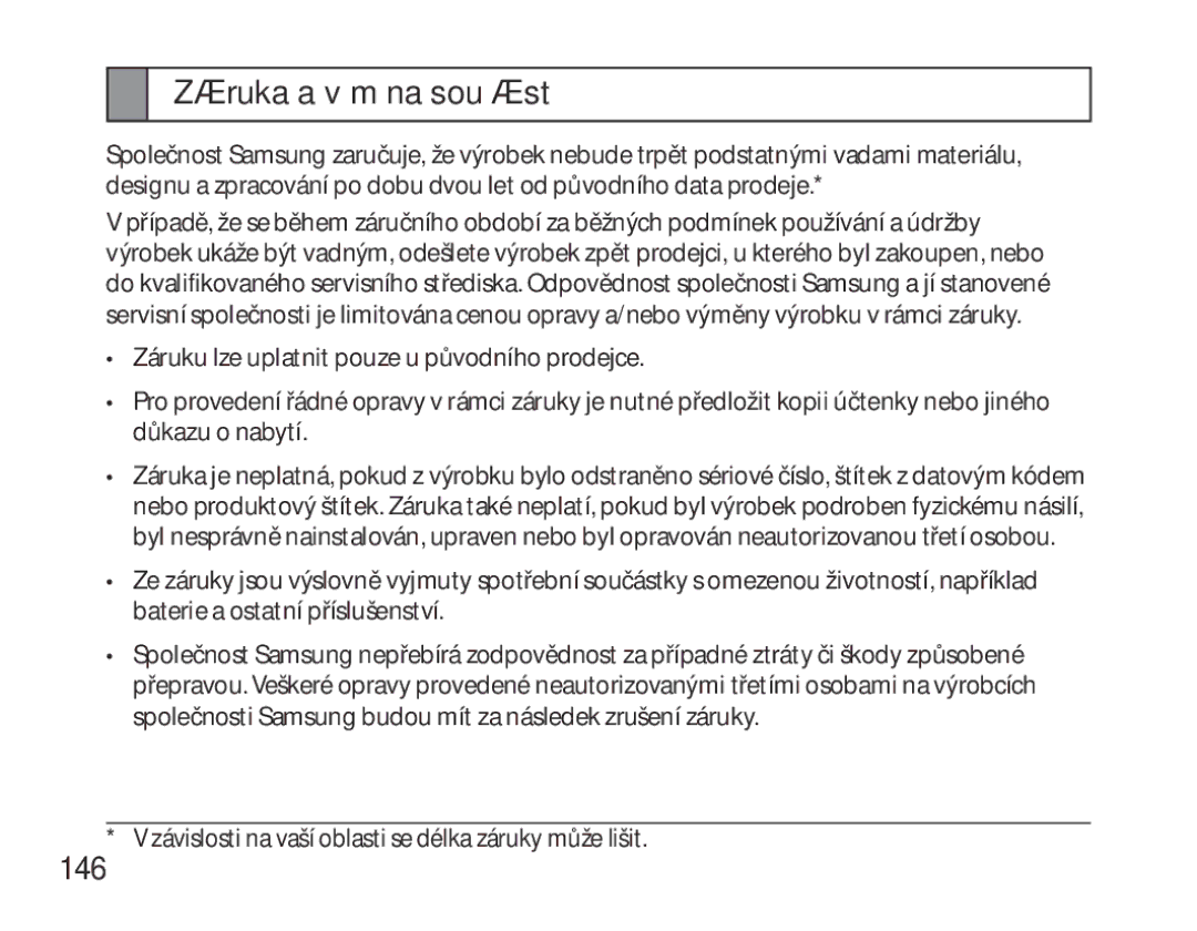 Samsung BHM6000EDECXEH manual Záruka a výměna součástí, 146 