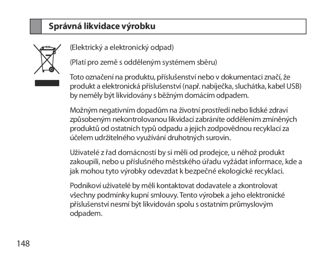 Samsung BHM6000EDECXEH manual Správná likvidace výrobku, 148 