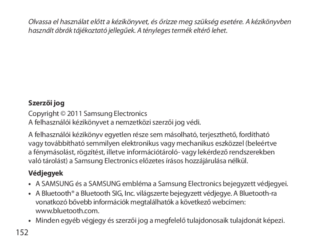 Samsung BHM6000EDECXEH manual 152, Szerzői jog, Védjegyek 