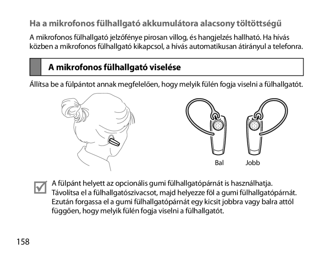 Samsung BHM6000EDECXEH manual Mikrofonos fülhallgató viselése, 158 
