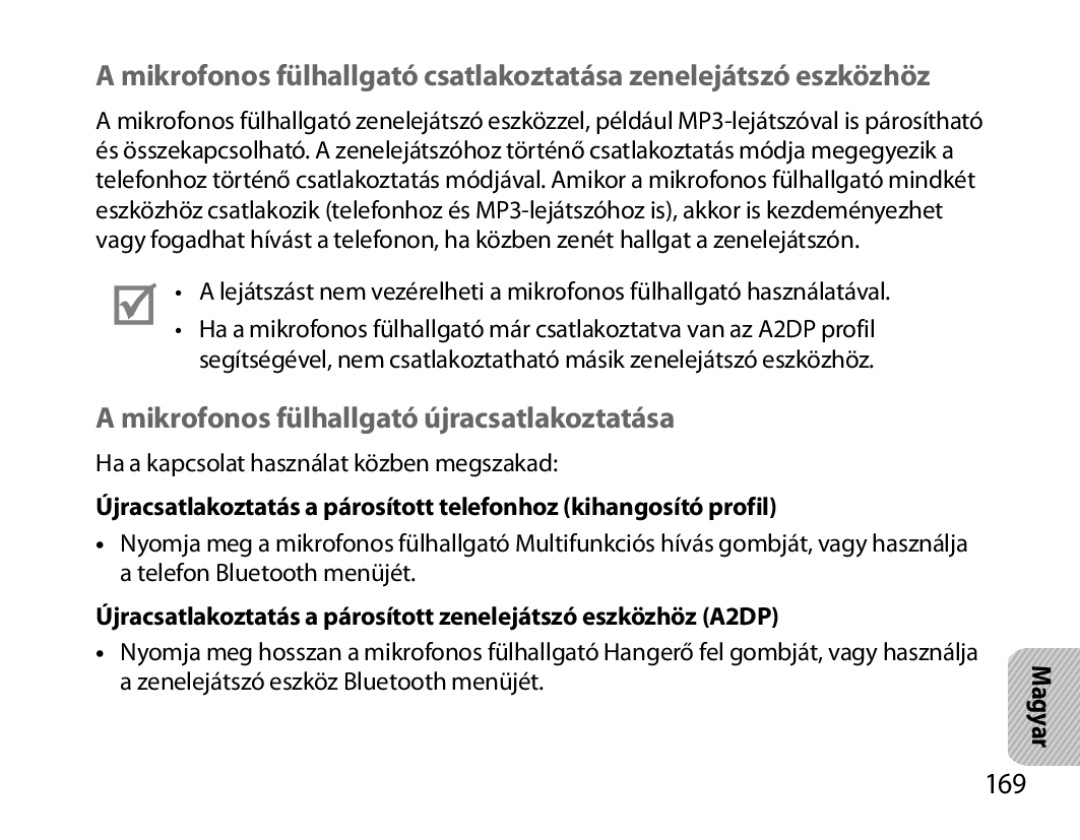 Samsung BHM6000EDECXEH manual Mikrofonos fülhallgató újracsatlakoztatása, 169 