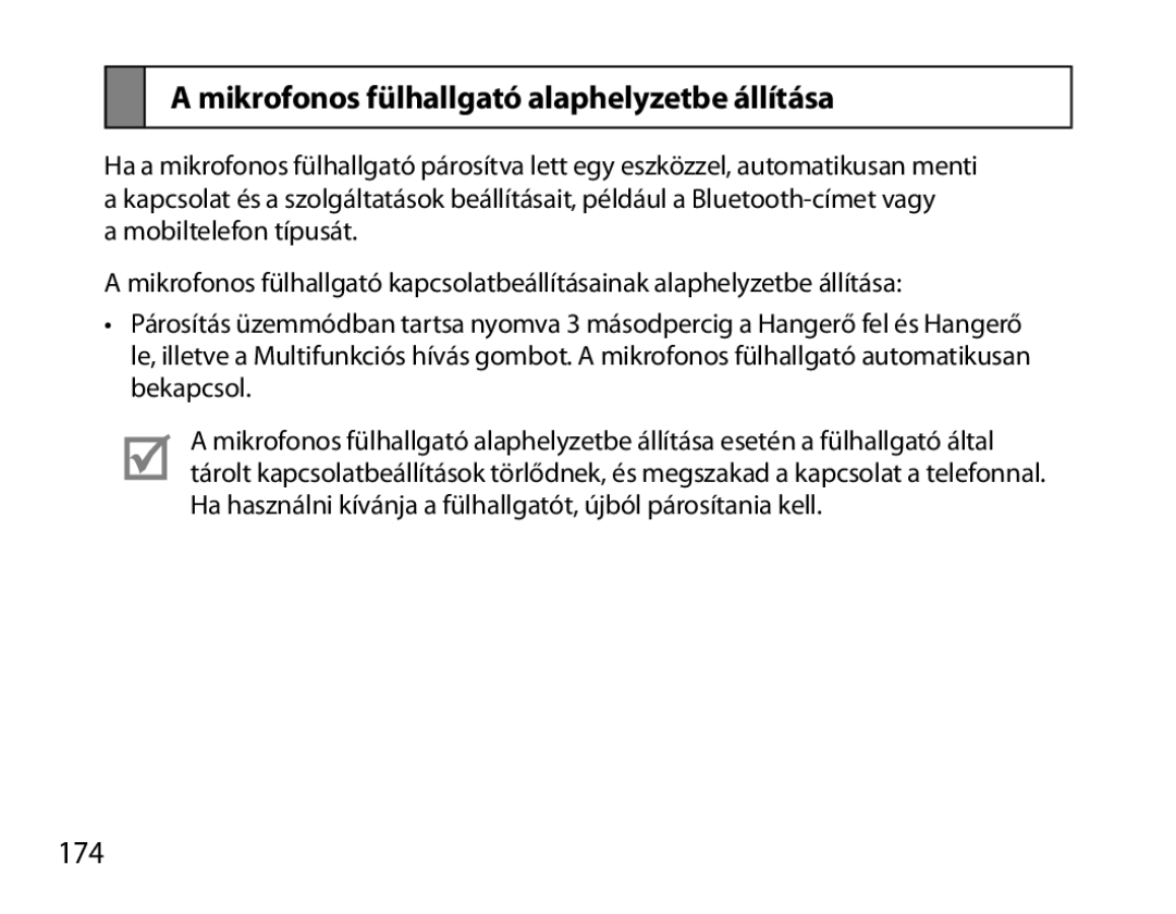 Samsung BHM6000EDECXEH manual Mikrofonos fülhallgató alaphelyzetbe állítása, 174 