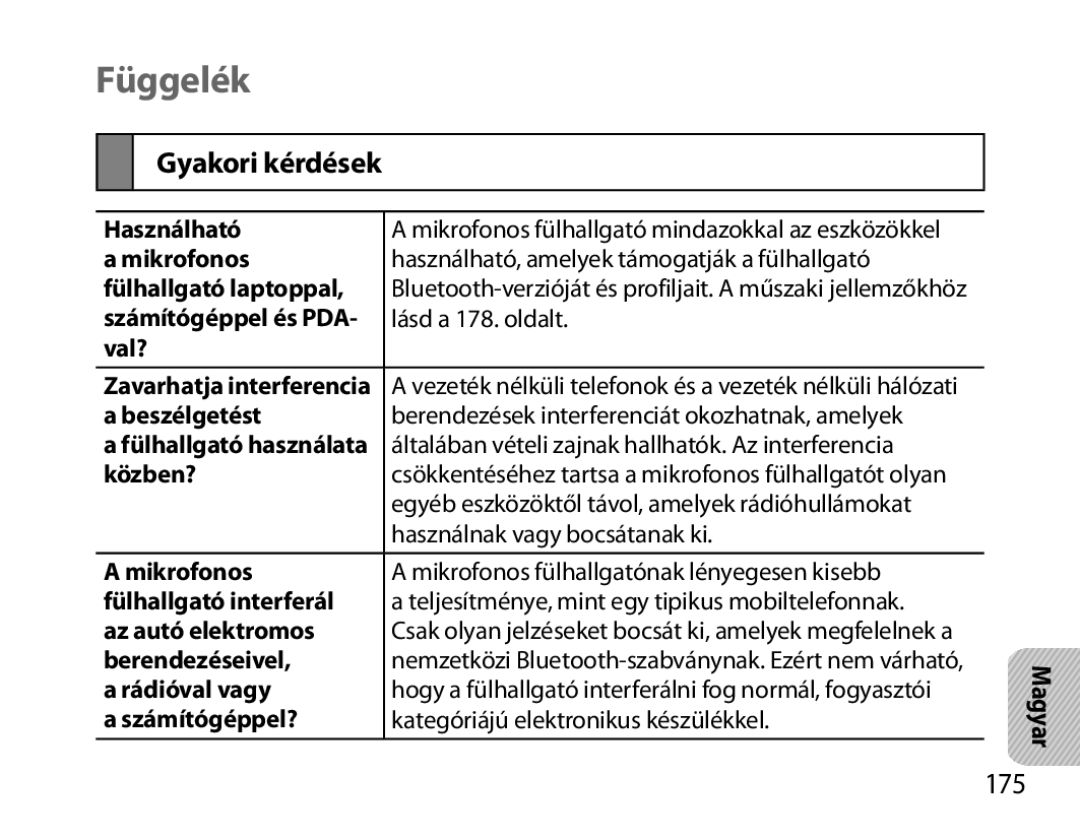 Samsung BHM6000EDECXEH manual Függelék, Gyakori kérdések, 175 