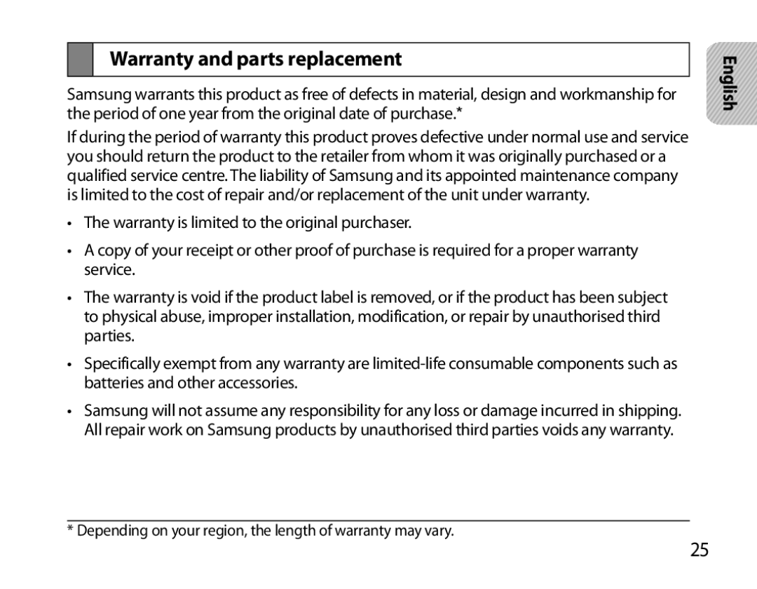 Samsung BHM6000EDECXEH manual Warranty and parts replacement 