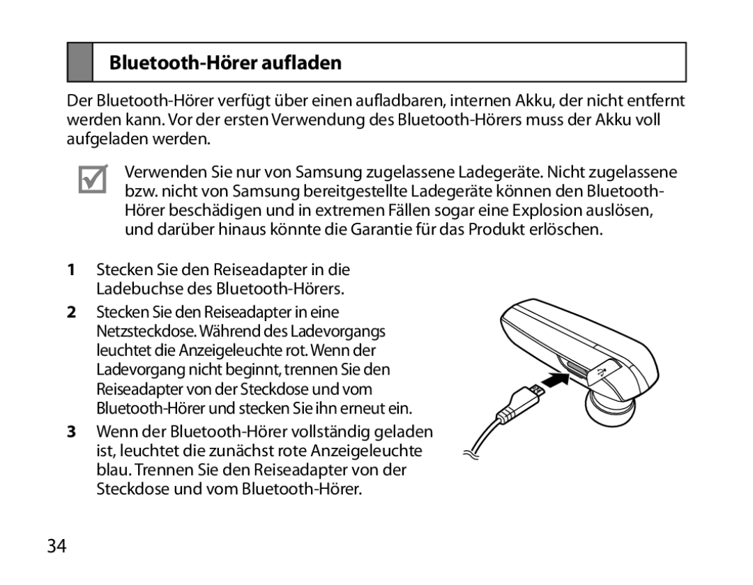 Samsung BHM6000EDECXEH manual Bluetooth-Hörer aufladen 