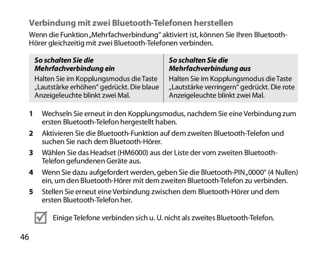 Samsung BHM6000EDECXEH Verbindung mit zwei Bluetooth-Telefonen herstellen, So schalten Sie die Mehrfachverbindung ein 