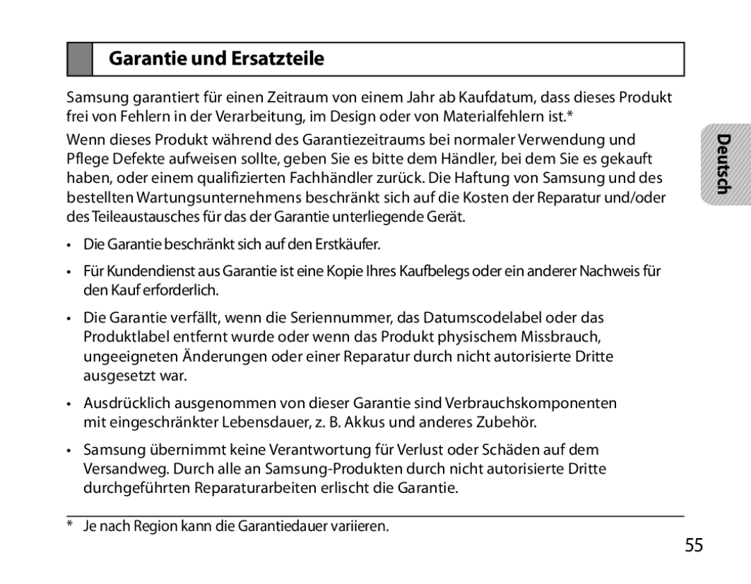 Samsung BHM6000EDECXEH manual Garantie und Ersatzteile 