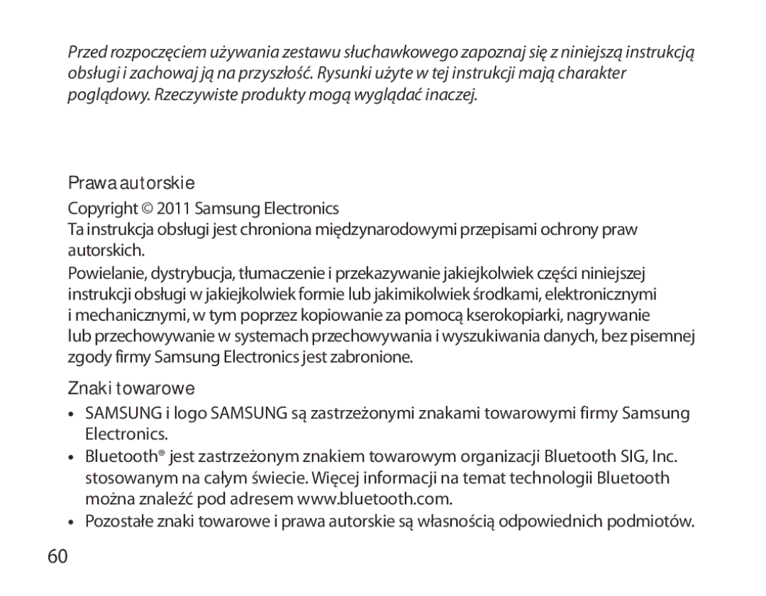 Samsung BHM6000EDECXEH manual Prawa autorskie, Znaki towarowe 