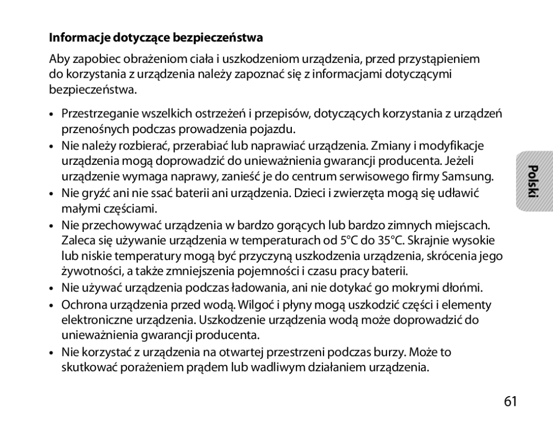 Samsung BHM6000EDECXEH manual Informacje dotyczące bezpieczeństwa 