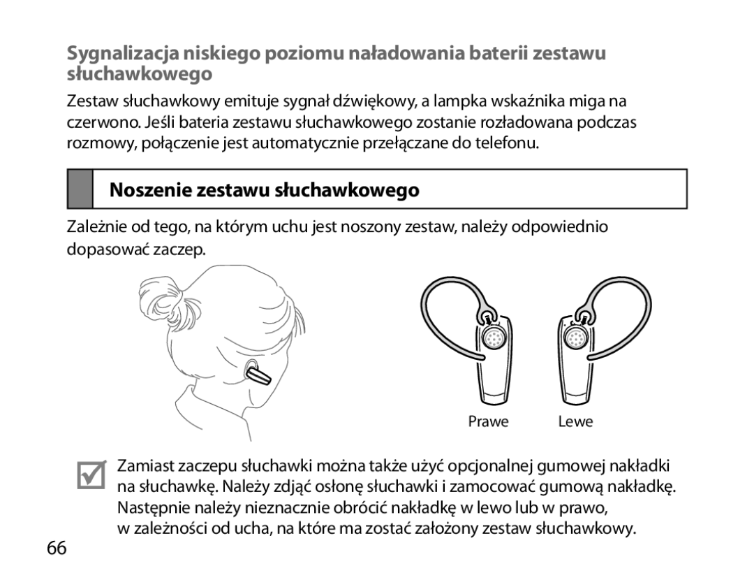 Samsung BHM6000EDECXEH manual Noszenie zestawu słuchawkowego 