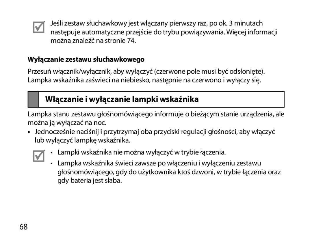 Samsung BHM6000EDECXEH manual Włączanie i wyłączanie lampki wskaźnika, Wyłączanie zestawu słuchawkowego 